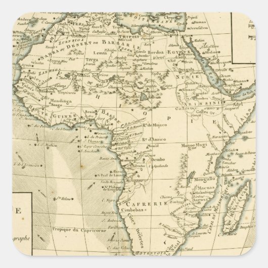 Vintage Afrika-Karte Quadratischer Aufkleber (Vorderseite)