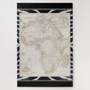 Vintage Afrika-Karte Sepia-Ton Schwarz Weiß Zebra Puzzle