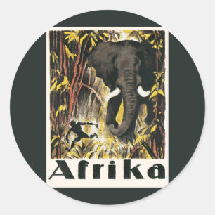 Vintage Afrika-Reiseposter, Afrikanischer Elefant Runder Aufkleber