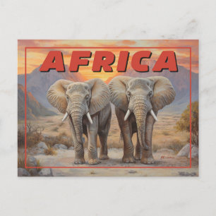 Vintage afrikanische Elefanten - Retro Wildlife Postkarte