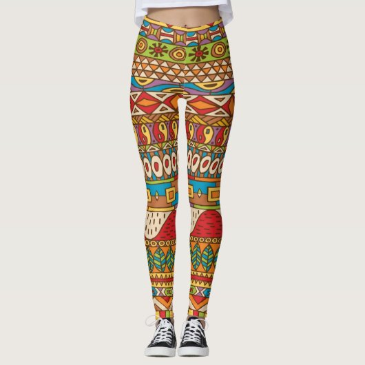 Vintage afrikanische Muster Leggings (Vorderseite)