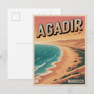 Vintage Agadir Stadtstrand Marokko Reiseandenken Postkarte