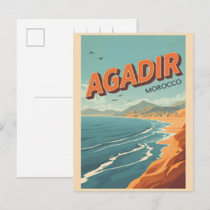 Vintage Agadir Stadtstrand Marokko Reiseandenken Postkarte