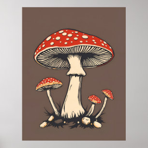 Vintage agrarische Pilze im Erdgeschoss Poster
