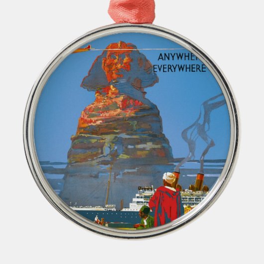 Vintage ägyptische Luftreisewerbung Silbernes Ornament (Vorne)