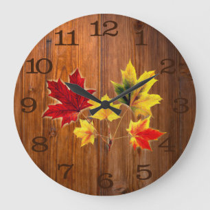 Vintage Ahorn-Blätter in Holzkorn Große Uhr