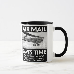 Vintage-Air-Mail-Plakatdesign mit Doppeldecker Tasse