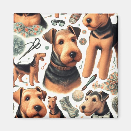 Vintage-Airedale-Terrier nahtlos Magnet (Vorne)