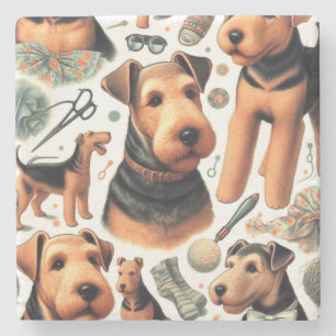 Vintage-Airedale-Terrier nahtlos Steinuntersetzer