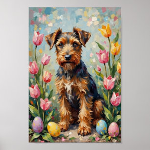 Vintage-Airedale-Terrier-Oster-Garten-Kunst Poster