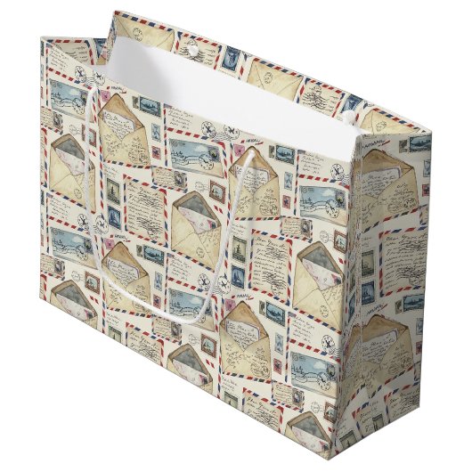 Vintage-Airmail-Abenteuer (2) Große Geschenktüte (Vorderseite Schrägansicht)