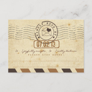 Vintage Airmail Liebe Letter Wedding Response Card RSVP Karte
