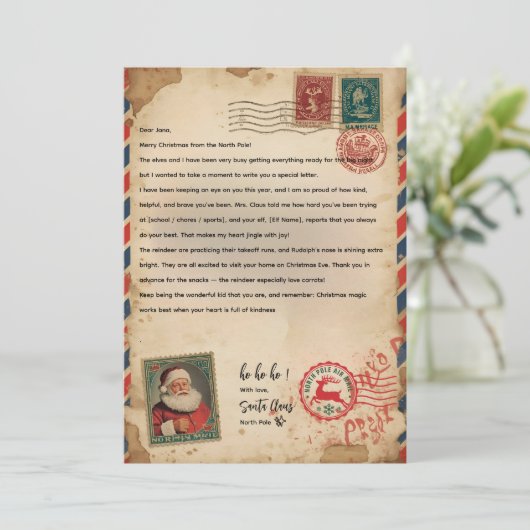 Vintage Airmail Santa Letter | Personalized Einladung (Stehend Vorderseite)