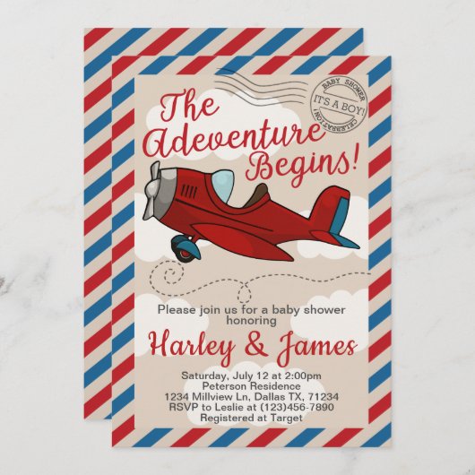 Vintage Airplane-Baby-Dusche Einladung (Vorne/Hinten)