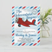 Vintage Airplane-Baby-Dusche Einladung (Stehend Vorderseite)