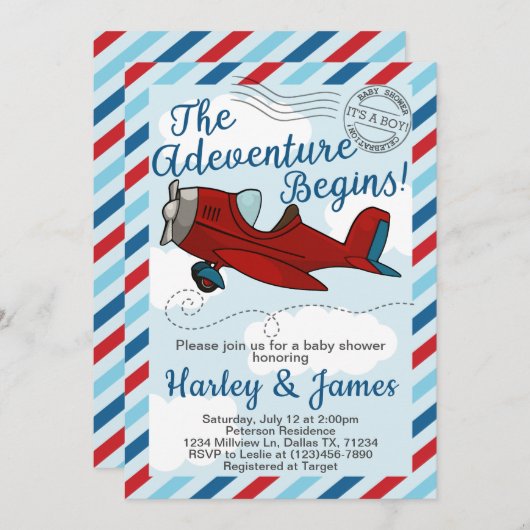 Vintage Airplane-Baby-Dusche Einladung (Vorne/Hinten)