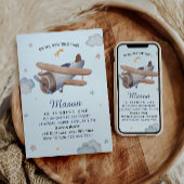 Vintage Airplane Blue Sky First Birthday Einladung