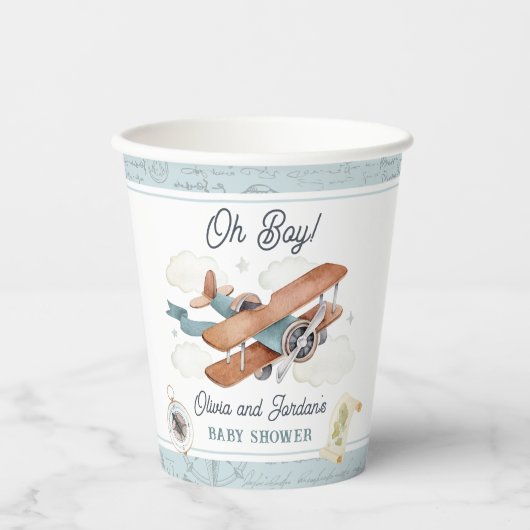 Vintage Airplane Boy Travel Baby Dusche Pappbecher (Vorderseite)