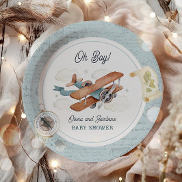 Vintage Airplane Boy Travel Baby Dusche Pappteller