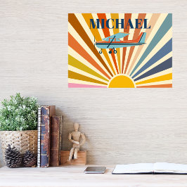 Vintage Airplane Cessna Retro Sunset Custom Poster