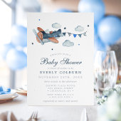 Vintage Airplane Clouds Boy Babydusche Einladung