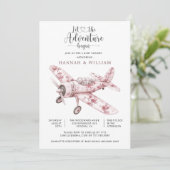 Vintage Airplane Lass das Abenteuer beginnen Baby- Einladung (Stehend Vorderseite)