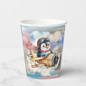 Vintage Airplane Penguin Boy Baby Shower  Pappbecher (Rückseite)