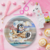 Vintage Airplane Penguin Boy Baby Shower Pappteller (Party)