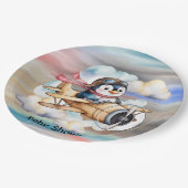 Vintage Airplane Penguin Boy Baby Shower Pappteller (Schrägansicht)
