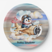 Vintage Airplane Penguin Boy Baby Shower Pappteller (Vorderseite)
