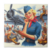 Vintage Airplane Pin-up Fliese (Vorderseite)