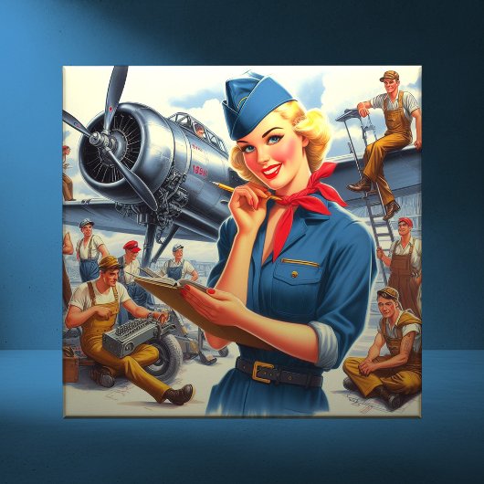 Vintage Airplane Pin-up Fliese