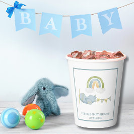 Vintage Airplane Rainbow Clouds Boy Baby Shower Pappbecher