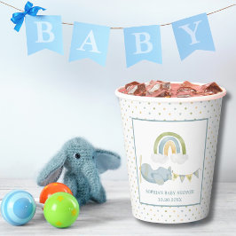 Vintage Airplane Rainbow Clouds Boy Baby Shower Pappbecher