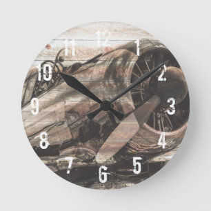 Vintage Airplane Runde Wanduhr