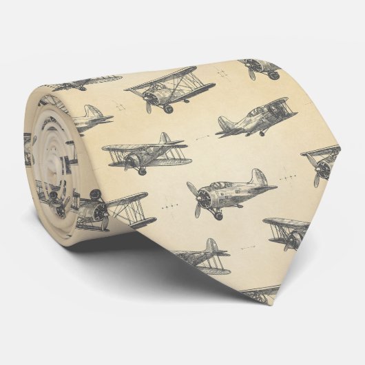 Vintage Airplane Sketch Pattern Krawatte (Gerollt)