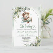 Vintage Airplane Teddy Bear Baby Shower Einladung (Stehend Vorderseite)