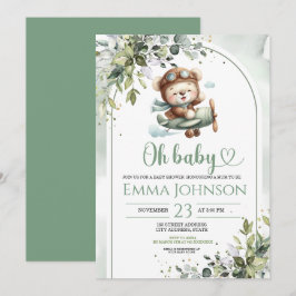 Vintage Airplane Teddy Bear Baby Shower Einladung