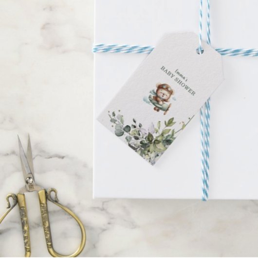 Vintage Airplane Teddy Bear Baby Shower Geschenkanhänger