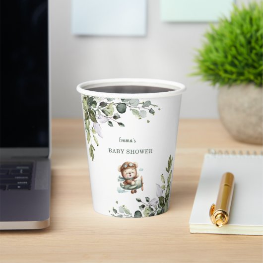 Vintage Airplane Teddy Bear Baby Shower Pappbecher (InSitu)