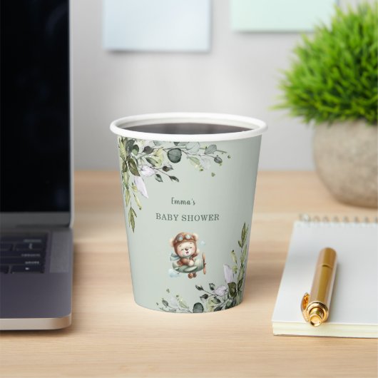 Vintage Airplane Teddy Bear Baby Shower Pappbecher (InSitu)