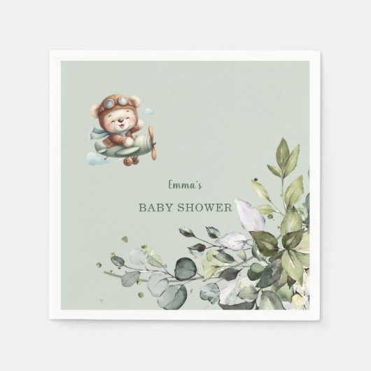 Vintage Airplane Teddy Bear Baby Shower Serviette (Vorderseite)