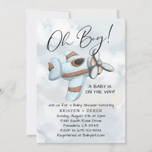 Vintage Airplane Up-Away Babydusche Einladung (Vorderseite)