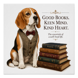 Vintage-akademischer Beagle-Bibliothekar-Kunst Poster