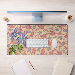 Vintage-Akelei-Blumen-Kunst-Schreibtisch-Unterlage Schreibtischunterlage