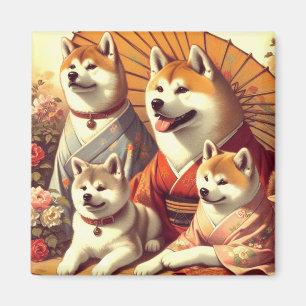Vintage-Akita-Hunde-Gemälde Magnet