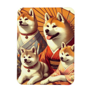 Vintage-Akita-Hunde-Gemälde Magnet