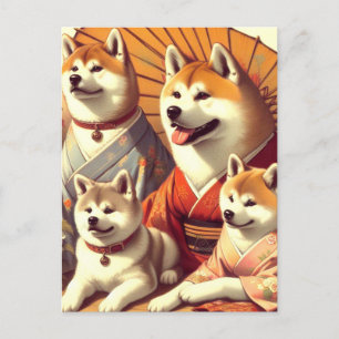 Vintage-Akita-Hunde-Gemälde Postkarte