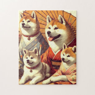 Vintage-Akita-Hunde-Gemälde Puzzle