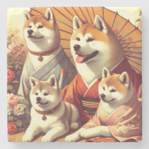 Vintage-Akita-Hunde-Gemälde Steinuntersetzer